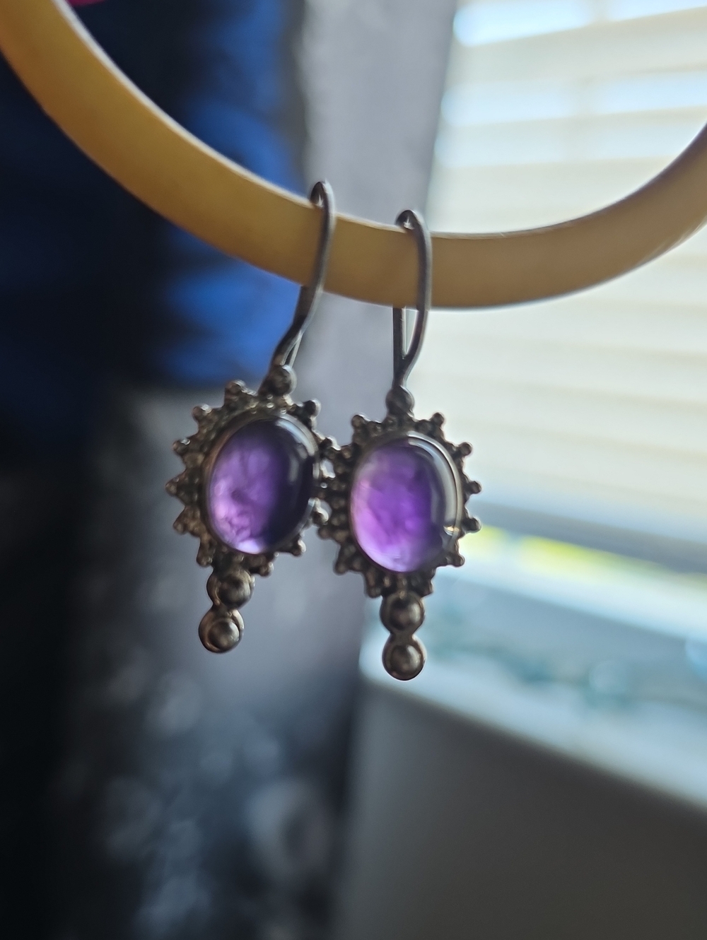 925Vintage-Inspired Purple Cabochon Drop Earrings in Silver Tone